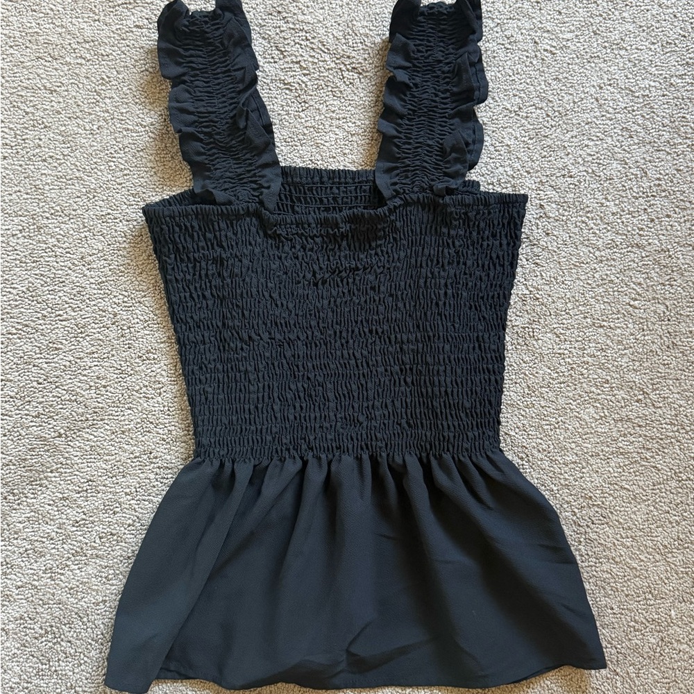 Black Smocked Sleeveless Top